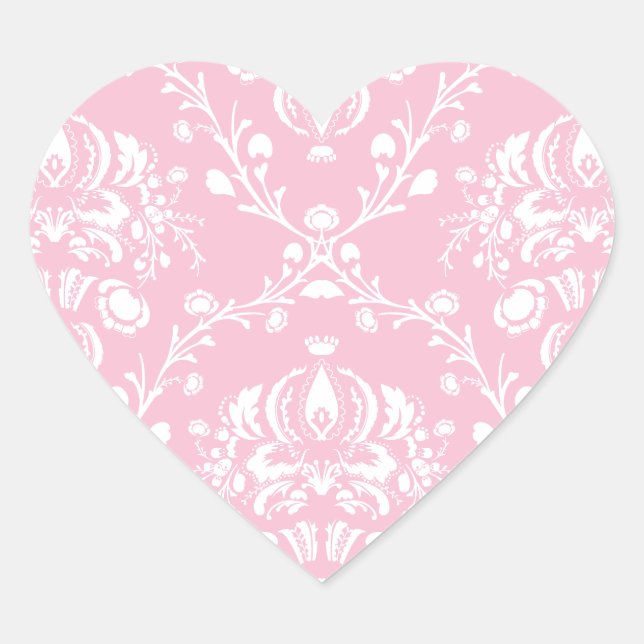 Adesivo Coração Damasco Rosa e Branco (Frente)