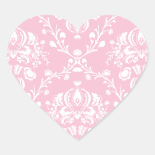Adesivo Coração Damasco Rosa e Branco
