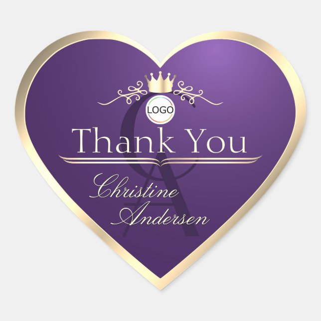 Adesivo Coração Dark Purple Gold Frame Logo and Monogram Thank You (Frente)