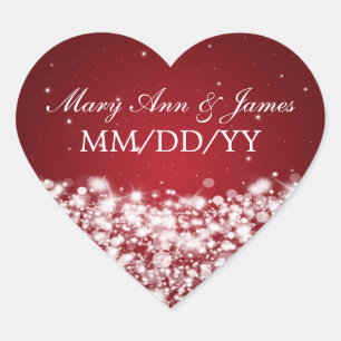 Adesivo Coração Data de Casamento Elegante - Vermelho Sparkle