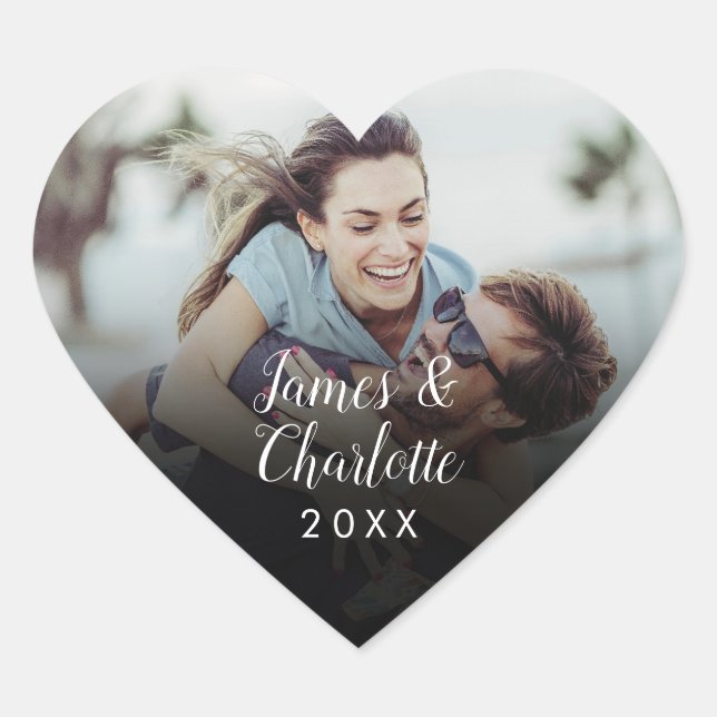 Adesivo Coração Data do Nome do Script de Fotografia Personalizado (Frente)