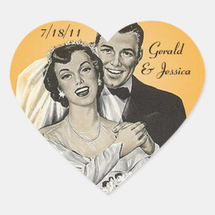Adesivo Coração Data retro do coração do casamento do casamento