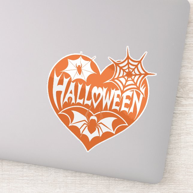 Adesivo Coração de Halloween, Coração Laranja em Forma, Te (Detalhe)