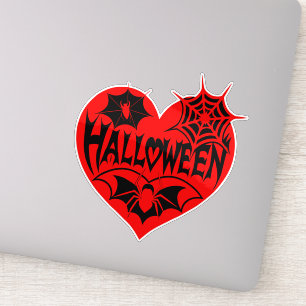 Adesivo Coração de Halloween, Coração Vermelho, Teia de Ar