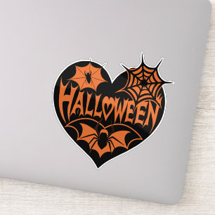 Adesivo Coração de Halloween, Forma de Coração Preto, Teia