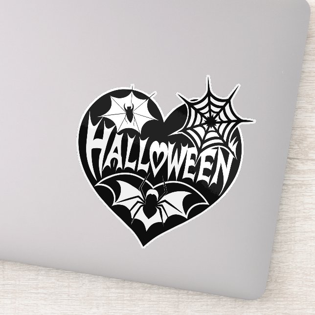 Adesivo Coração de Halloween, Forma de Coração Preto, Teia (Detalhe)
