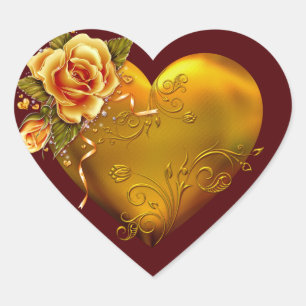 Adesivo Coração Decorativo de Rosa Dourado