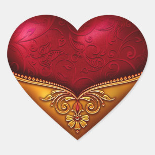 Adesivo Coração Decorativo Vermelho e Dourado