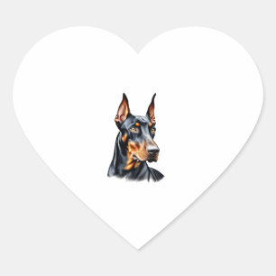 Adesivo Coração Desenho a lápis a cores de um Doberman Pinscher. E