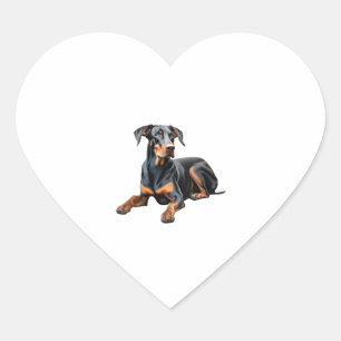 Adesivo Coração Desenho a lápis a cores de um Doberman Pinscher. E