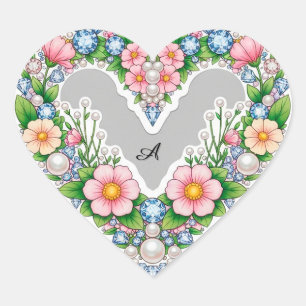 Adesivo Coração Desenho de Coração Floral Elegante