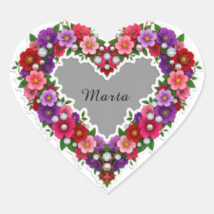 Adesivo Coração Desenho de Coração Floral Elegante