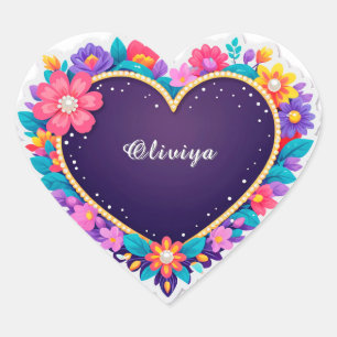Adesivo Coração Desenho de Coração Floral Elegante