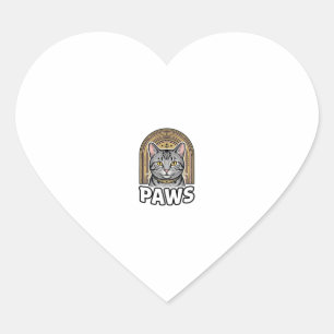 Adesivo Coração Desenho Gráfico Estilo de Gravura de Patas de Gato