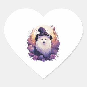 Adesivo Coração Desenho Mágico do Cão Encantado de Bruxas Samoyed
