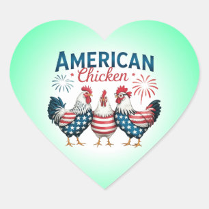 Adesivo Coração Desenho Patriótico Americano de Frango de 4 de Jul