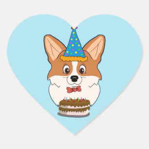 Adesivo Coração Desenhos animados do Corgi de Galês do aniversár