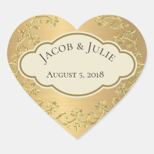 Adesivo Coração Design Cardíaco Dourado Metálico Elegante do Ouro