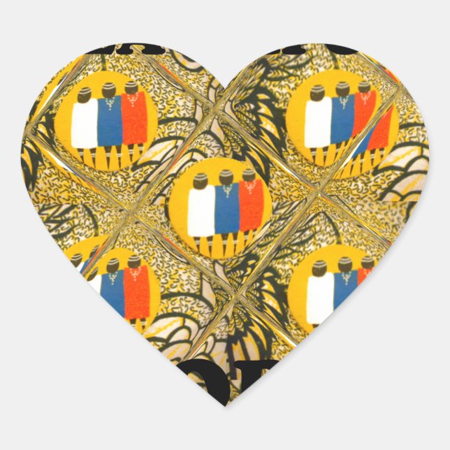 Adesivo Coração Design de Arte Étnica Africana: Belas Pessoas (Frente)