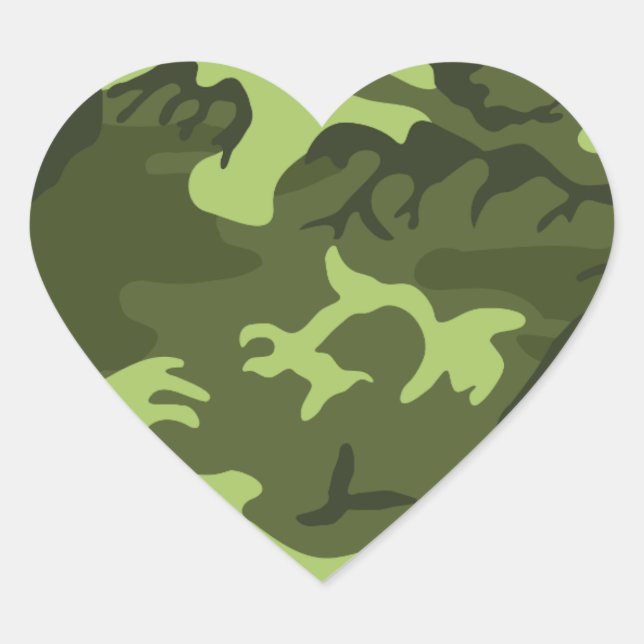 Adesivo Coração Design de camuflagem do exército verde (Frente)
