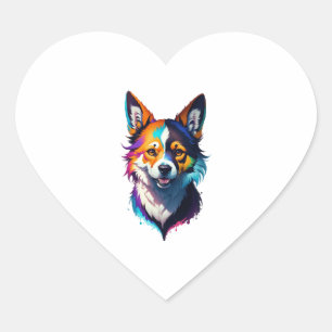 Adesivo Coração design de cão de corgi realista e colorido do arco