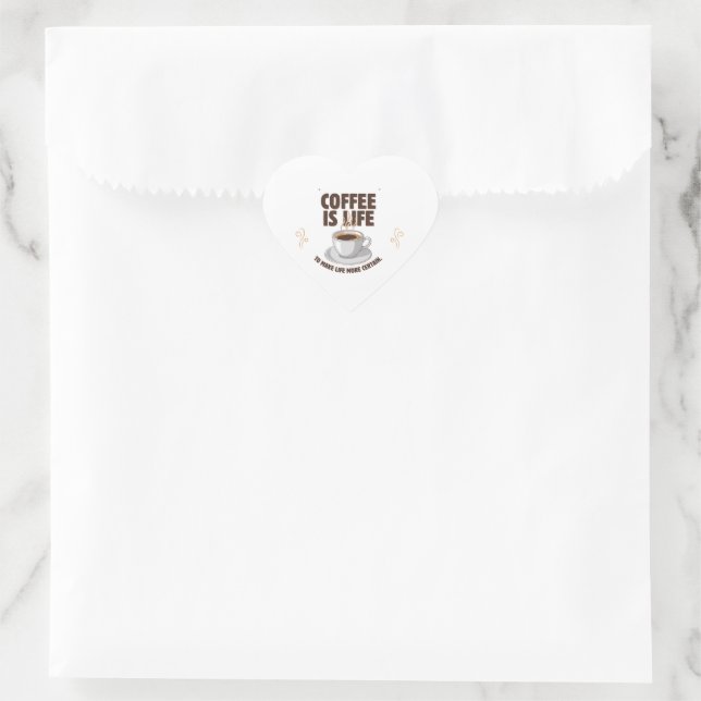 Adesivo Coração Design de Citação Café é Vida (Bolsa)