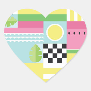 Adesivo Coração Design de fruta de Verão, mosaico colorido