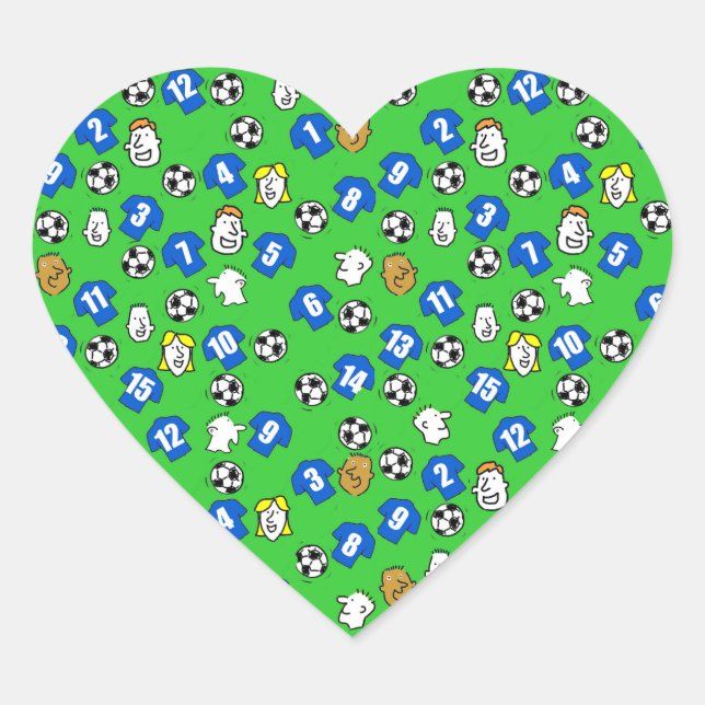 Adesivo Coração Design de futebol com camisas azuis (Frente)