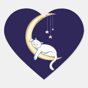 Adesivo Coração Design de Gato Branco E Bonito Dormindo