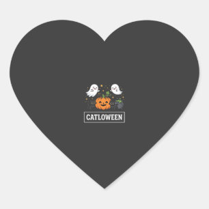 Adesivo Coração Design de Gato Fantasma Fofo Catloween de Hallowee