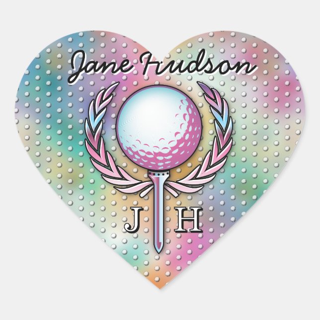 Adesivo Coração Design de Monograma Personalizado de Golfer (Frente)