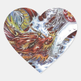 Adesivo Coração Design de Tatuagem do Dragão Japonês