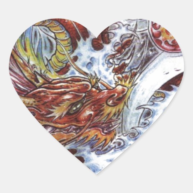 Adesivo Coração Design de Tatuagem do Dragão Japonês (Frente)