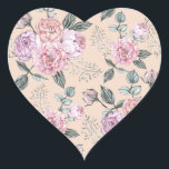 Adesivo Coração Design Rosa de de Vintage Rosa<br><div class="desc">Vintage de rosa flores sem costura</div>