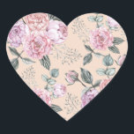 Adesivo Coração Design Rosa de Vintage Rosa<br><div class="desc">Vintagem de rosa de padrão sem costura</div>