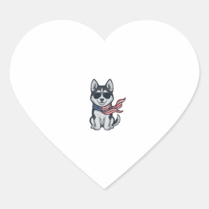 Adesivo Coração Design Vetorial de Cachorro Husky Patriótico Vinta