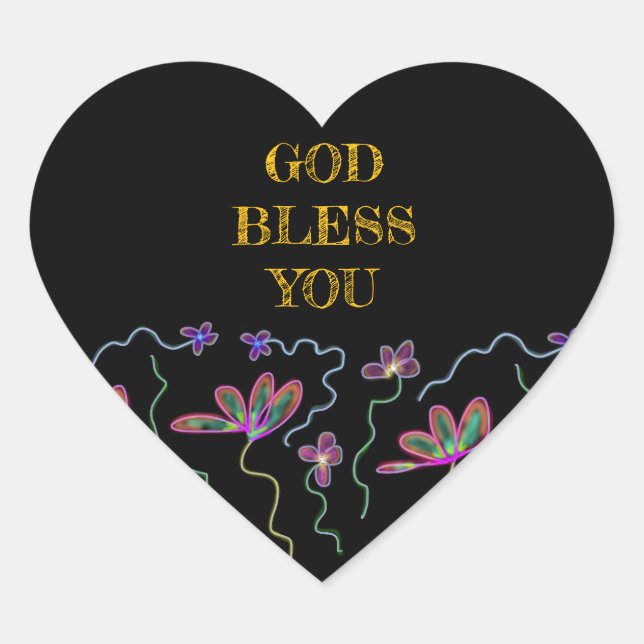 Adesivo Coração Deus abençoe Sua Saudação Cristã Floral (Frente)