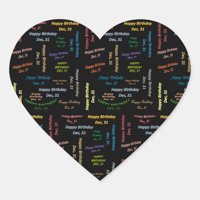 Adesivo Coração Dezembro, 31 Aniversário (Frente)