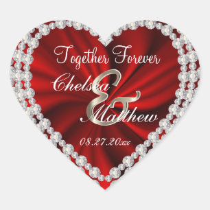 Adesivo Coração Dia do Casamento Satin Vermelho   Personalizar
