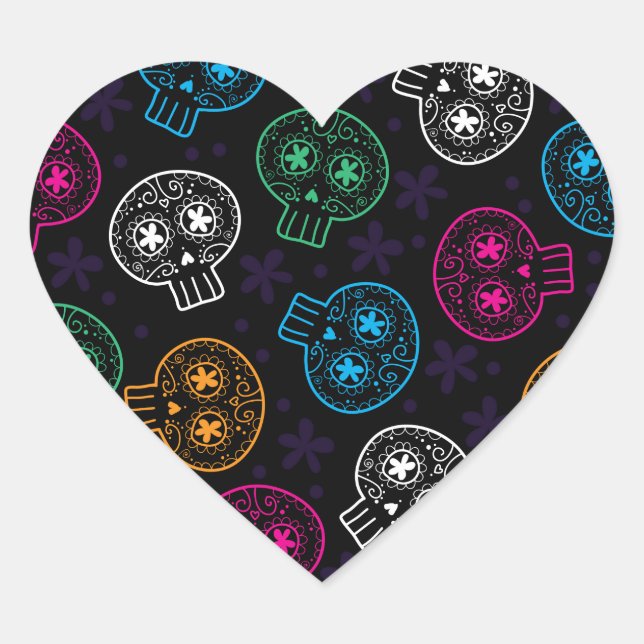 Adesivo Coração Dia dos Padrões de Açúcar da Calaverita Morta (Frente)