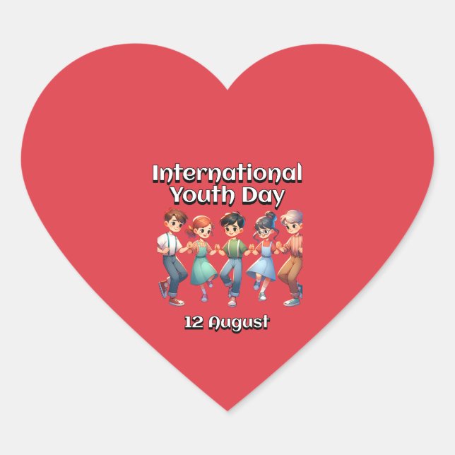 Adesivo Coração Dia Internacional da Juventude. 12 de agosto (Frente)