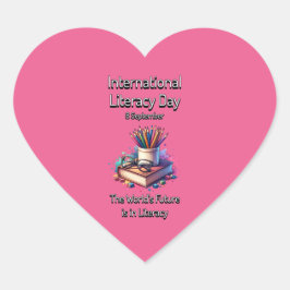 Adesivo Coração Dia Internacional da Literacia. 8 de setembro