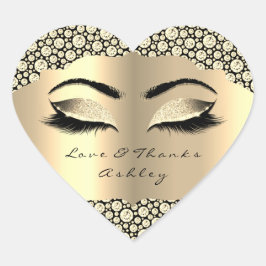 Adesivo Coração Diamond Glitter Dourado Lash Eyes Love &Obrigados 