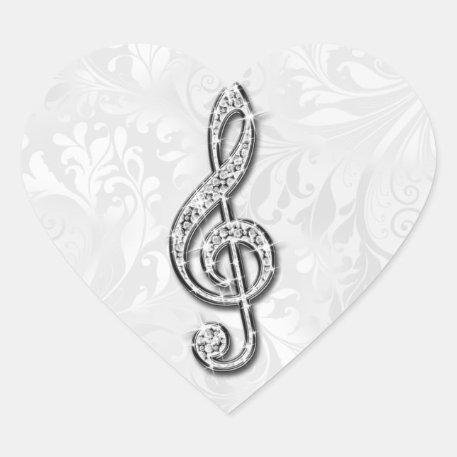 Adesivo Coração Disamond Music Note Floral Damask (Frente)