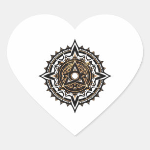 Adesivo Coração Divino Sagrado Mandala - Preto e Dourado Trishul