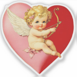 Adesivo Coração do Cupido do Dia dos Namorados Vintage Ret