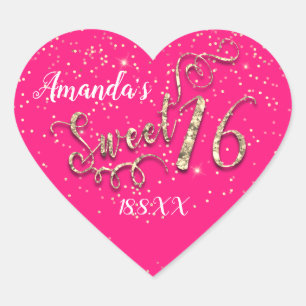 Adesivo Coração Doce 16.ª Brilhante Cardíaca Confetti Real Rosa
