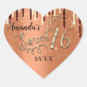 Adesivo Coração Doce 16.º Brilhante Dourado Coral