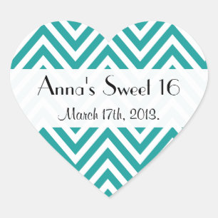 Adesivo Coração Doce 16 - Padrão Zigzag, Chevron - Azul