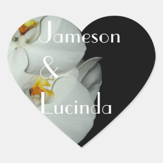 Adesivo Coração Dois Orquídeas Brancos Casamento Personalizado